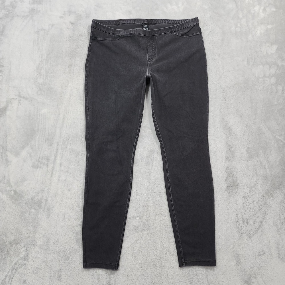 HUE Leggings Womens XL Black Mid Rise Denim Jegging Pockets Stretch Pull On